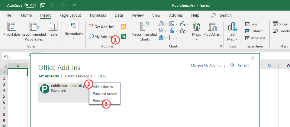 Remove the Publisheet add-in instructions